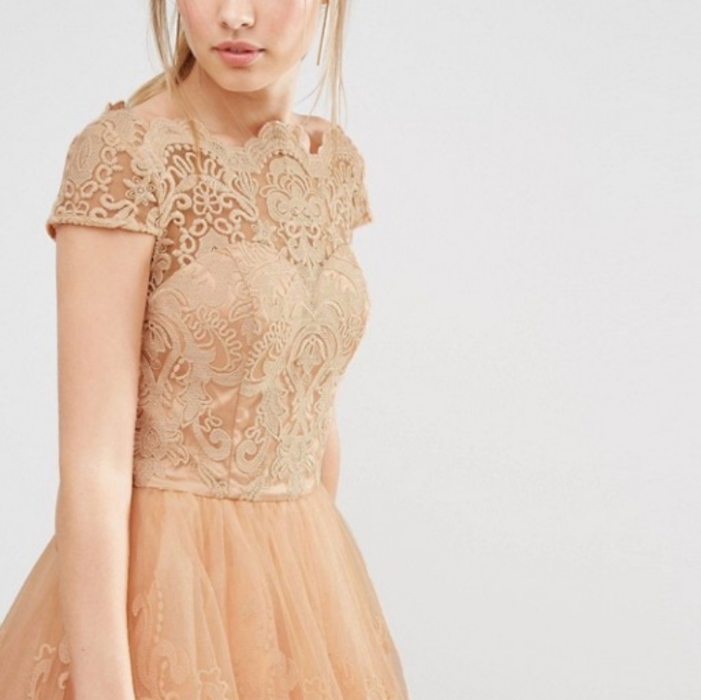 Chi Chi London Premium Blush Lace Formal Dress